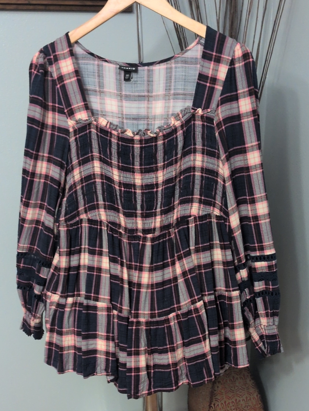 torrid Navy and Pink Plaid Babydoll Tunic